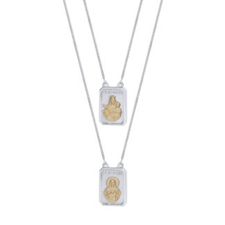Escapulário de Aço Nsra do Carmo e Sagrado Coração de Jesus com Ouro 18K 65cm