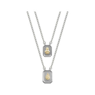 Escapulário de Aço Mini com Ouro 18k NSra do Carmo e Sagrado Coração de Jesus 60cm