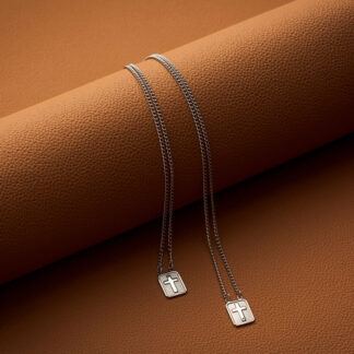 Escapulário Aço Cruz em Relevo com Fundo Trabalhado 14x11mm 60cm