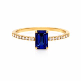 5755Z - Anel em Ouro 18k com Pedra Retangular e Zircônias + Estojo Luxo