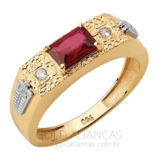 AF003Z - Anel de Formatura em Ouro 18k com Zircônias + Estojo Capelo