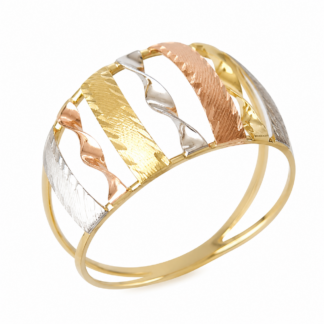 ANH114 - Anel Tricolor Trabalhado em Ouro 18k + Estojo Luxo