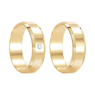 Kit Alianças em Ouro 18k com Diamante Mod. Aquamarine11T + Solitário Sol24Z + Estojo Luxo