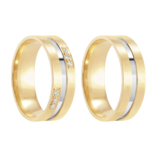 Par de Alianças em Ouro 18k com Diamantes Mod. Bodas 25 Anos 15A + Estojo