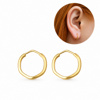 BOLF0419 - Brincos em Ouro 18k Levemente Hexagonal/Arredondado + Estojo Luxo