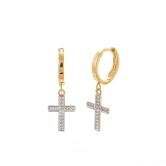 BR416 - Brinco Argola com Pingente Cruz com Ródio + Estojo Luxo