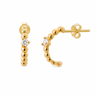 BR427Z - Brinco Argola Esferas com Ponto de Luz em Ouro 18K + Estojo Luxo