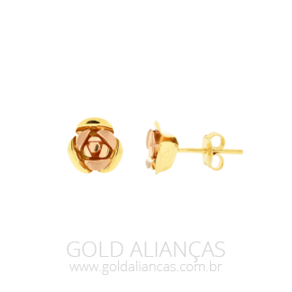 BRH001 - Brinco em Ouro 18k em Formato Rosa + Estojo Luxo