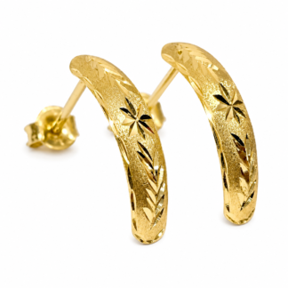 BRN178 - Brinco Meia Argola Floral Diamantado em Ouro 18K + Estojo Luxo