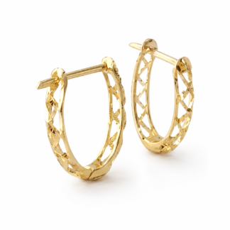 BRP014 - Brinco Argola Oval Vazada Trabalhada em Ouro 18K + Estojo Luxo
