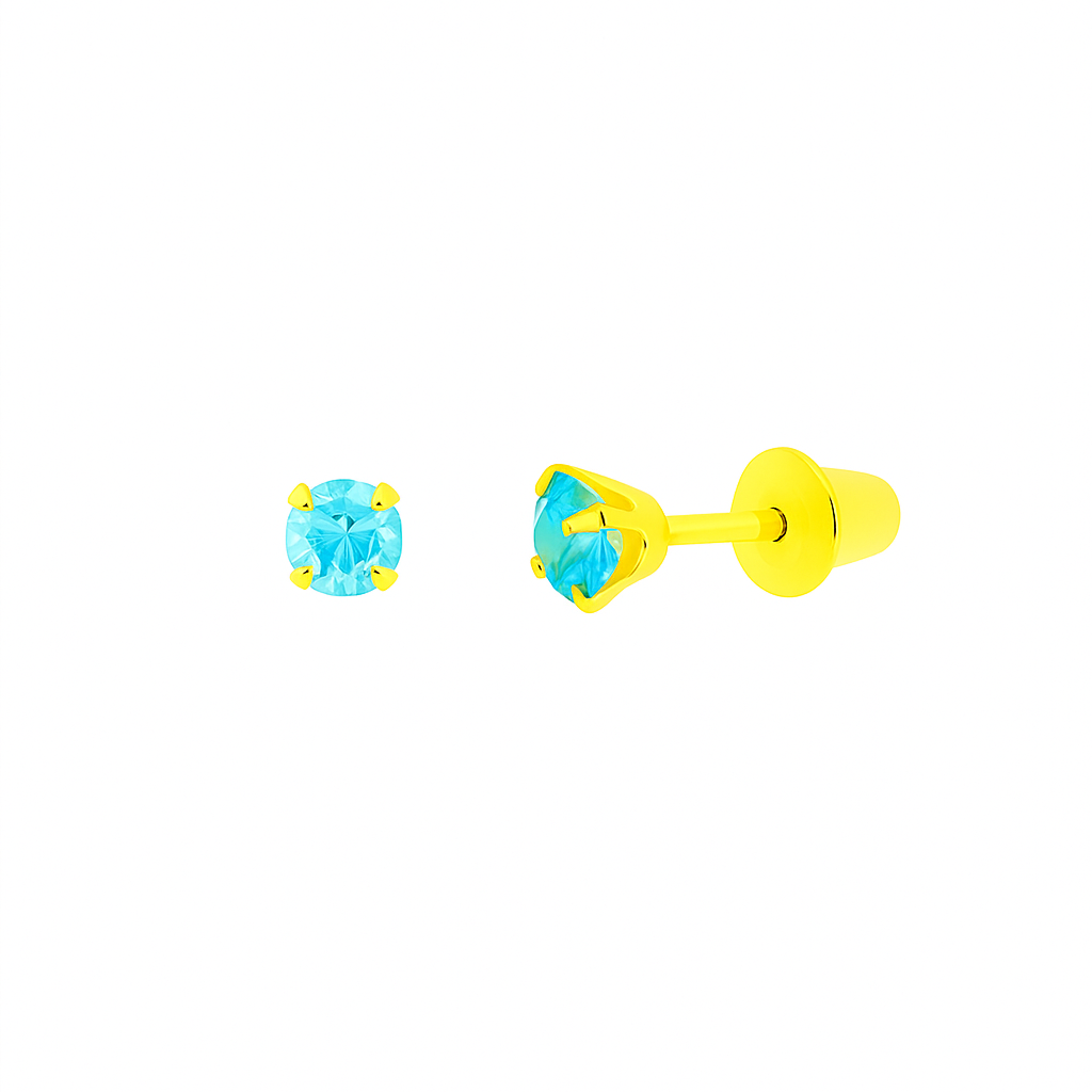 BPDA250 - Brinco em Ouro 18k Pedra Azul 2,5mm + Estojo Infantil