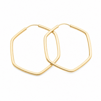 Brinco Argola Hexagonal em Ouro 10k  Estojo Luxo