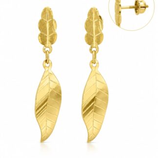 Brincos Folhas em Ouro 18k + Estojo Luxo