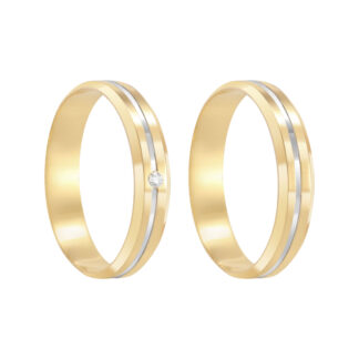 Par de Alianças em Ouro 18k com Diamante Mod. Ônix Bodas Chanfradas 08AP + Estojo ❤️