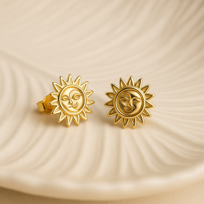 GA - Brinco Sol em Ouro 18k + Estojo Luxo