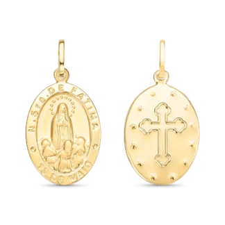DS401 - Pingente em Ouro 18k Nossa Senhora De Fátima Oval M + Estojo Luxo