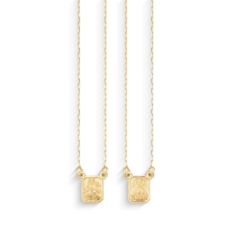 DS620P - Escapulário Cartier Facetada Longa 60cm, Placa P Casca + Estojo Luxo