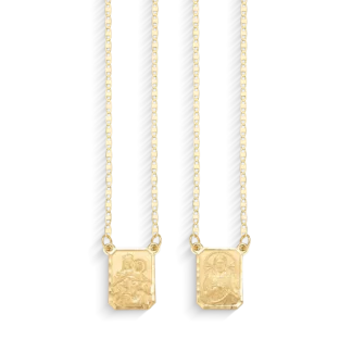ESC_MD_PIA - Escapulário Piastrine em Ouro 18k 60cm Placa M Casca Diamantada + Estojo Luxo