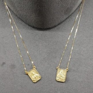 ESC_MD_VENE - Escapulário em Ouro 18k Oco Nossa Senhora do Carmo e Sagrado Coração de Jesus + Estojo Luxo