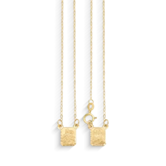 ESC_P_ZTA - Escapulário Zeta em ouro 18k 60cm, Placa P Casca Diamantada com Fecho + Estojo Luxo