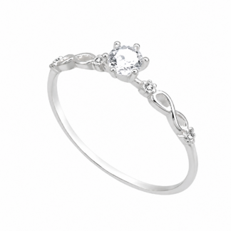 GA - Anel Solitário Prata 925 Infinity Zircônia Branca + Estojo Luxo