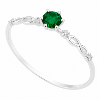 GA – Anel Solitário Prata 925 Infinity Zircônia Verde + Estojo Luxo