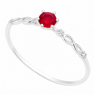 GA – Anel Solitário Prata 925 Infinity Zircônia Vermelha + Estojo Luxo