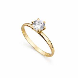 GA120-6 Garras – Anel Solitário em Ouro 10k com Zircônia + Estojo Coração