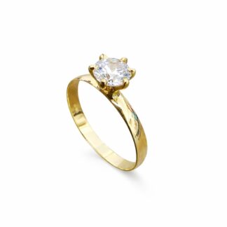 GA140-6 Garras – Anel Solitário em Ouro 10k com Zircônia + Estojo Coração