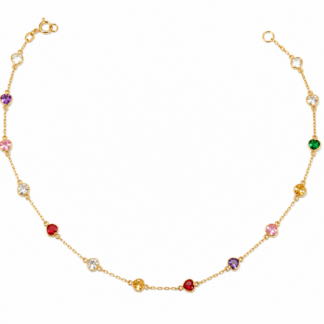 GPED_C45C_350 - Corrente 45 cm em Ouro 18K com Zircônias Coloridas em Formato de Coração + Estojo Luxo
