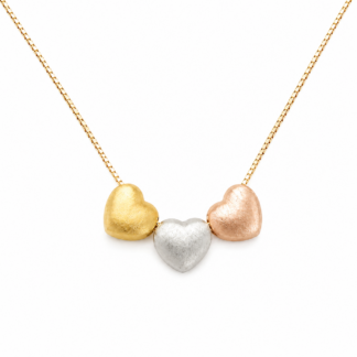 Gargantilha Corações Tricolor em Ouro 18k  + Estojo Luxo