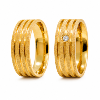 Par de Alianças em Ouro 10k com Zircônias Mod. Hematita 12AB-FO + Estojo Luxo