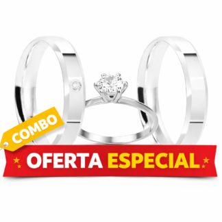 Kit Alianças Compromisso em Prata 950 E9 + Anel Solitário RJ + Caixinha Love V