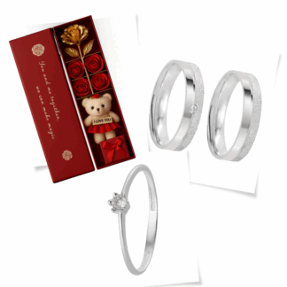 Kit Alianças Compromisso em Prata 950 Mod. 24k152 + Anel Solitário + Caixinha Love V