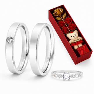 Kit Alianças de Compromisso Argentum + Solitário + Estojo Love V