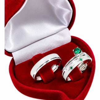 Kit Alianças de Compromisso com Zircônias Verde Prata 950 + Solitário + Estojo Luxo