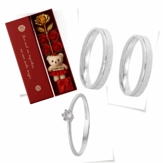 Kit Alianças de Compromisso em Prata 950 Mod. IM07 + Anel Solitário + Estojo Love V