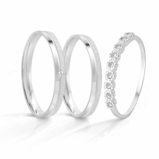 Kit Alianças de Compromisso em Prata 950 Mod. K156 + Anel Link Daisy + Estojo Luxo