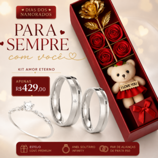 Kit Alianças de Compromisso em Prata 950 mod. E21 + Anel Solitário Infinity + Estojo Love V