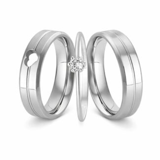 Kit Alianças em Aço Amore e Vita 5mm + Solitário em Prata + Estojo Luxo