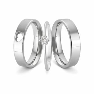Kit Alianças em Aço Cuore e Passione 5mm + Solitário em Prata + Estojo Luxo