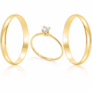 Kit Alianças em Ouro 10k mod. Ágata 03T + Anel Solitário GA100 + Estojo Luxo