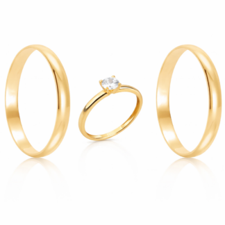 Kit Alianças em Ouro 18k Ágata 03T + Solitário Sol53Z + Estojo Luxo
