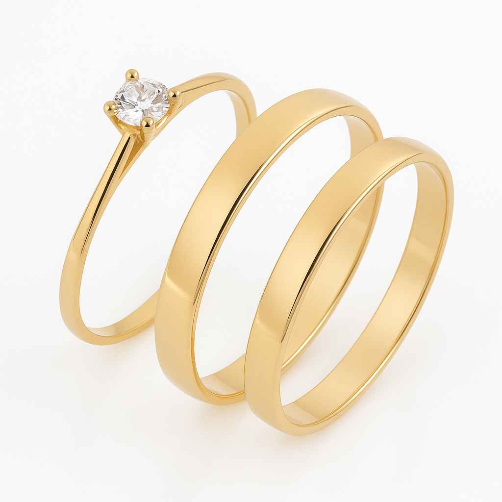 Kit Alianças em Ouro 18k Ágata 03TP + Solitário Sol53 + Estojo Luxo