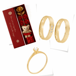 Kit Alianças em Ouro 18k Madrepérola 09A-FO + Solitário Sol24Z + Estojo Love V