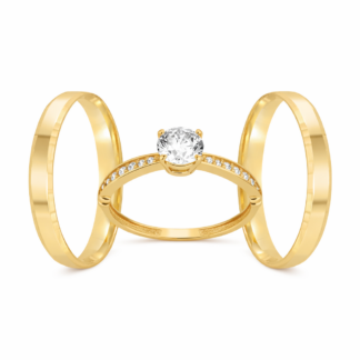 Kit Alianças em Ouro 18k Mod. Aquamarine 06A + Solitário Sol47Z + Estojo Luxo