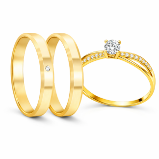 Kit Alianças em Ouro 18k Mod. Aquamarine 4,5T + Solitário ANP033Z + Estojo Luxo