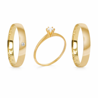 Kit Alianças em Ouro 18k com Diamante mod. Alexandrita 06A + Solitário Sol24Z + Estojo Love V