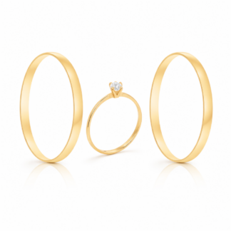 Kit Alianças em Ouro 18k mod. Ágata 02T + Solitário Royale + Estojo Love R