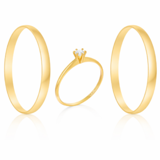 Kit Alianças em Ouro 18k mod. Ágata 02T + Solitário Sol24Z + Estojo Luxo